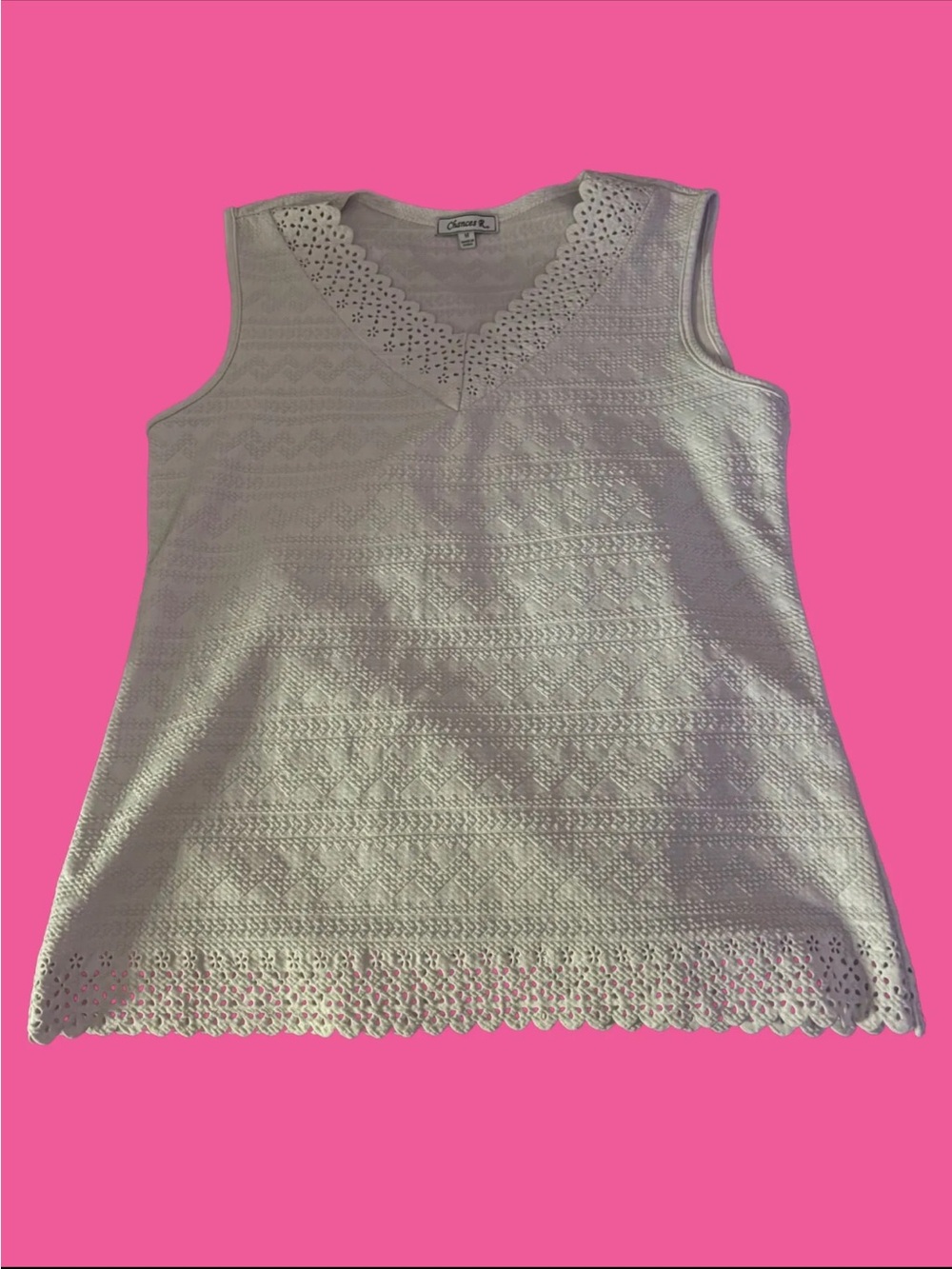 Chances R White Textured Chevron Tank Top